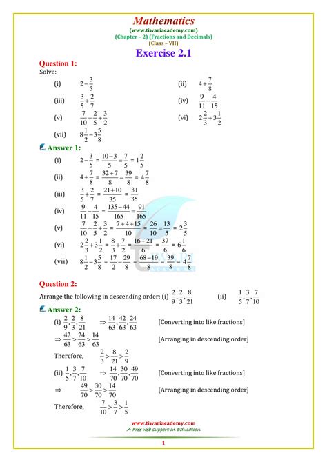 Ncert Solutions For Class Maths Chapter Fractions And Decimals