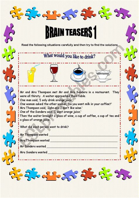 Brain Teasers Worksheet #2 Answers
