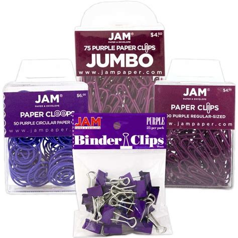 Jam Office Clip Assortment Purple 4pack 1 Binder Clips 1 Round