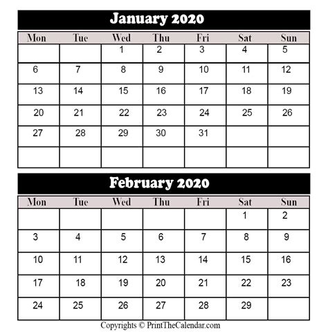 January And February 2020 Calendar Printable 😄😄