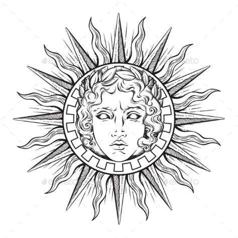 Sun With Face Of God Apollo Or Helios By Croisy Graphicriver
