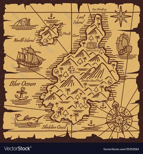 Pirate Treasure Map Old Scroll Sketch Royalty Free Vector