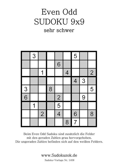 Even Odd Sudoku extra schwer mit Lösung