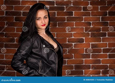 Pretty Brunette Woman In Leather Jacket Stock Image Image Of Black Performer 40869305