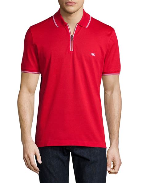 Widest selection of new season & sale only at lyst.com. Lyst - Ferragamo Short-sleeve Zip Polo Shirt in Red for Men