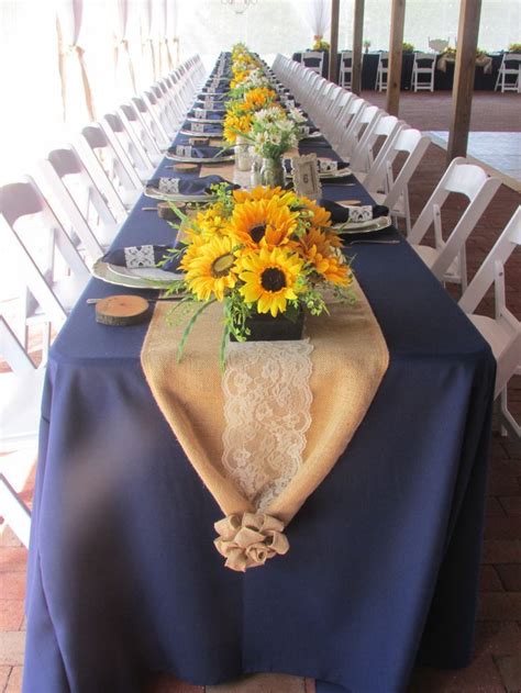 Navy, Lace, Sunflowers, Burlap Wedding Table Setting By Emileesjourney