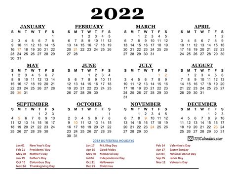 Year 2022 Calendar Templates