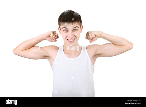 Teenager Muscle Flexing Stock Photo Alamy