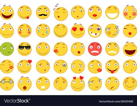 Set Of Emoticons Set Of Emoji Flat Style Vector Image