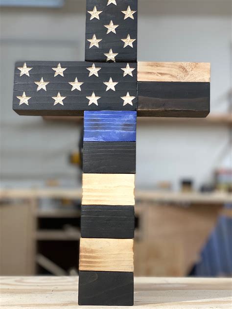 Thin Blue Line Flag Cross Wooden Cross Etsy