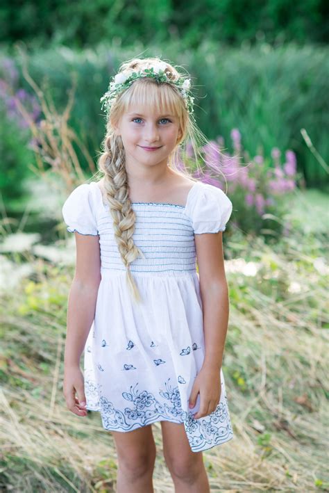 Child Photography Little Girl Long Hair White Dress Summer Natural