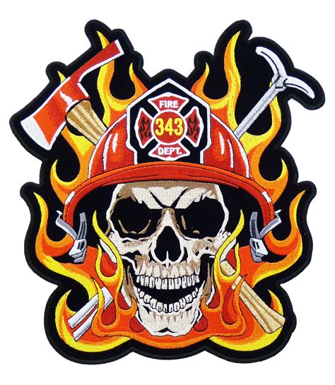 343 Firefighter Skull And Flames Patch Firefighter Back Patches