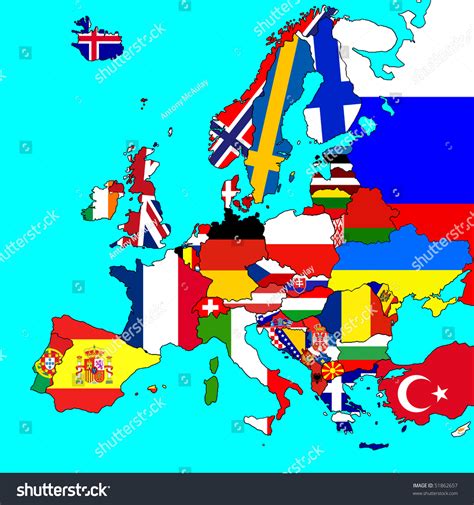 A Map Of Europe With All Countries Borders And Flags