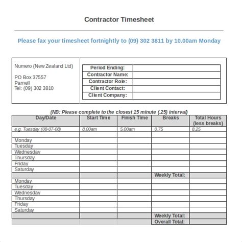 9 Microsoft Word Timesheet Template Doctemplates