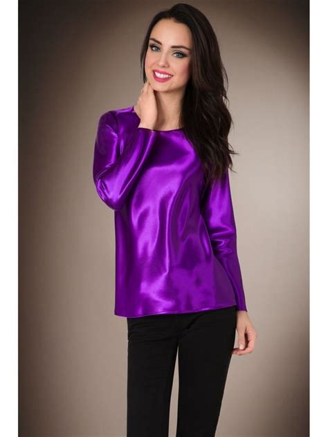 violet purple satin t shirt blouse purple skirt purple blouse satin top silk satin blouse