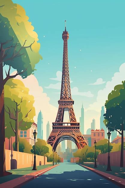 Premium Ai Image Eiffel Tower In Paris With A Blue Sky And Trees