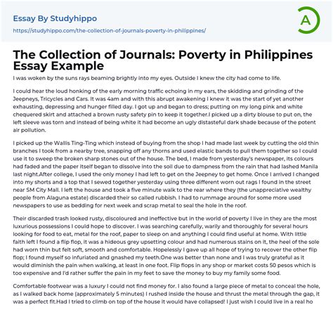 The Collection Of Journals Poverty In Philippines Essay Example