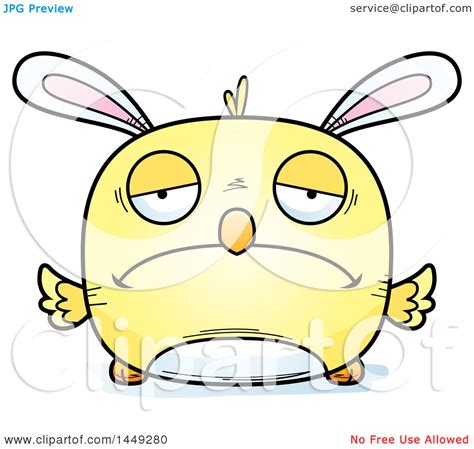 Clipart Graphic Of A Cartoon Sad Easter Bunny Chick Character Mascot