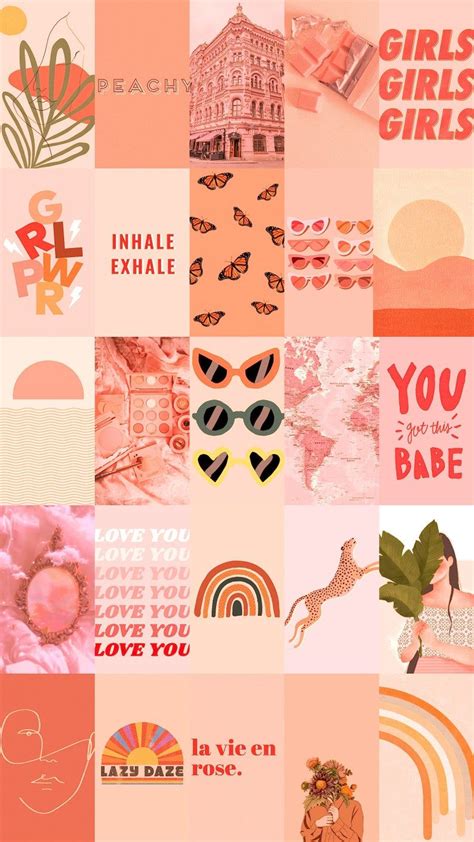 Peach Pink Wall Collage Kit Pink Photos Peach Wall Collage Etsy Mint