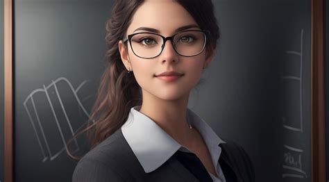 Premium Ai Image Portrait Of A Beautiful Teacher In Glasses In School Classroom With Black