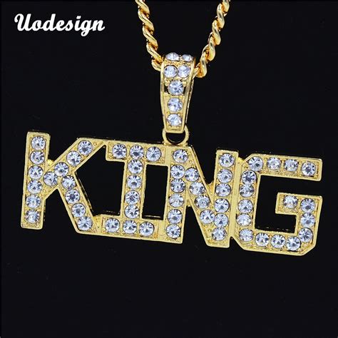 Hip Hop Full Rhinestone Letter King Pendants Necklaces Bling Bling Iced