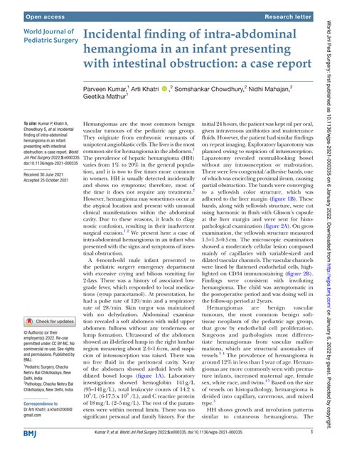 Pdf Incidental Finding Of Intra Abdominal Hemangioma In An Infant