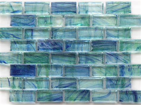 Blue and green glass tile backsplash. Mirabelle Glass Tile Aqua Blue Green Brick Pattern | Glass ...