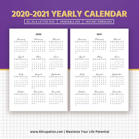 2020 Calendar Template Year At A Glance Free Printabl