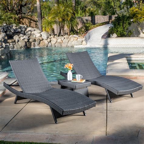 Anthony 3 Piece Outdoor Wicker Adjustable Chaise Lounge Set Grey