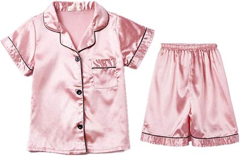 Digirlsor Little Boys Girls Short Satin Pajamas Set Classic