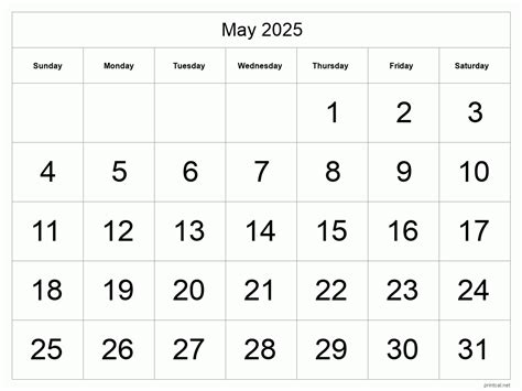 Printable May 2025 Calendar Big Dates