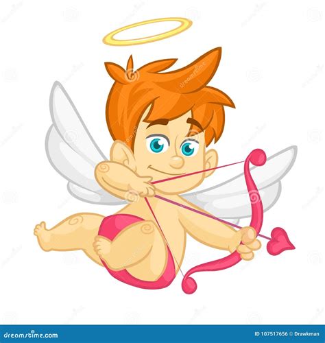 funny cartoon cupid with bow and arrow illustration of a valentine`s day vector isolated