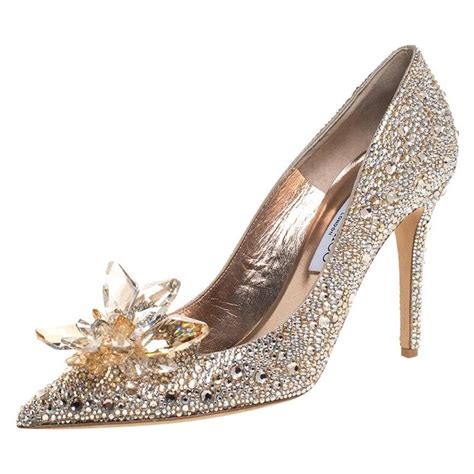 Jimmy Choo Gold Crystal Embellished Cinderella Pumps Size 40 For Sale