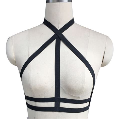 Fetish Black Harness Cage Pastel Goth Harness Bra Sexy Lingerie Body