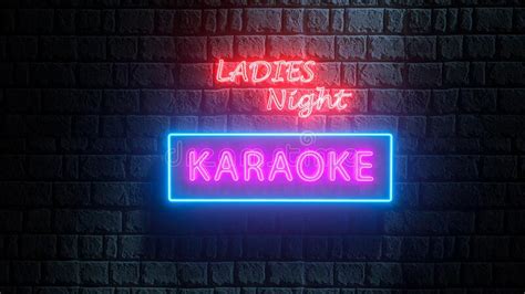 3d Karaoke Ladies Night Neon Sign On Brick Wall Illuminated Banner Bright Billboard Glowing