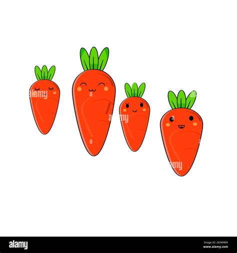 Set Of Cute Cartoon Carrots Icon Isolated On White Background Vector