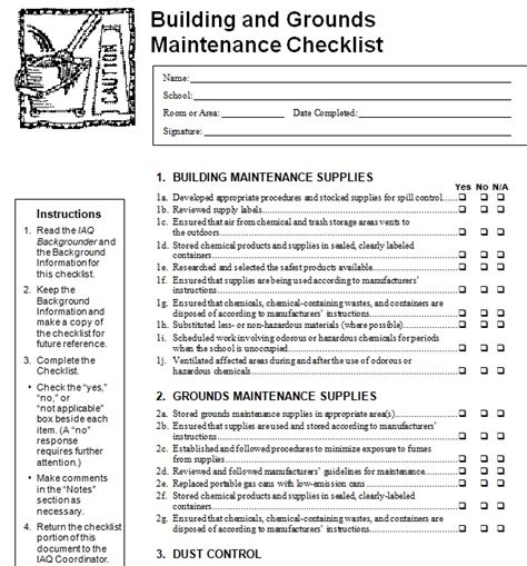 Building Maintenance Checklist Template Free Word Excel And Pdf