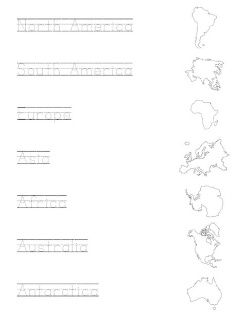 Continents Worksheet Continents Coloring Page Trace And Etsy