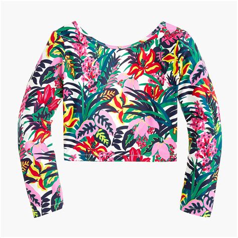Jcrew Synthetic Cropped Long Sleeve Rash Guard In Jungle Floral Lyst