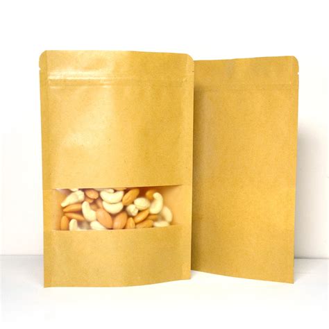 Custom Printed Food Packaging Bag Ziplock Brown White Stand Up Pouch