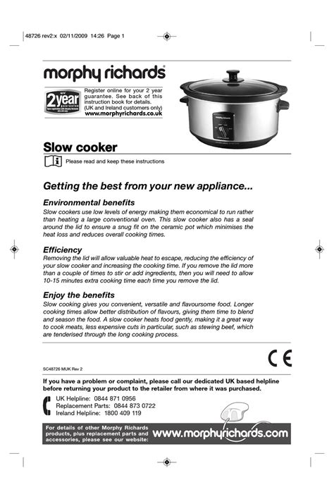 Morphy Richards Slow Cooker Instructions Manual Pdf Download Manualslib