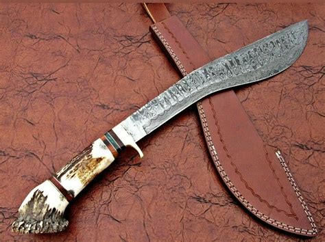 Handmade Damascus Steel Kukri Knife With Stag Crown Kk 10 2 Esaleknives