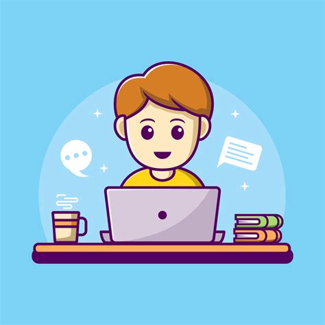 Man Working On Laptop Illustration Work From Home Cartoon Character