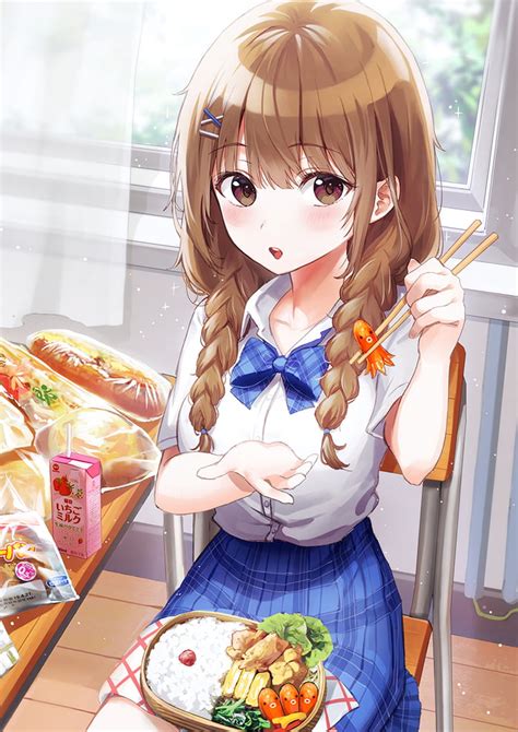 Brown Hair Anime Girl Eating Food Anime Wallpaper Hd