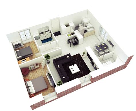 3d Two Bedroom House Layout Design Plans