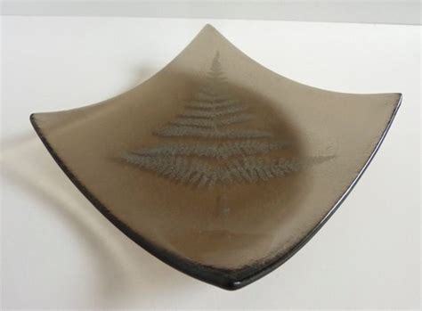 Fossil Vitra Fused Glass Fern Plate In Bronze Recycled Glass