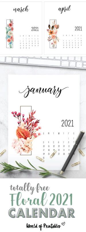 Floral 2021 Calendar Printable World Of Printables Images