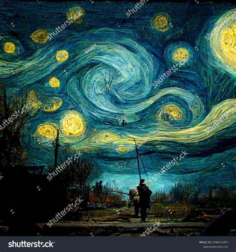 Van Goghs Starry Night Reimagined Digital Stock Illustration 2188133407
