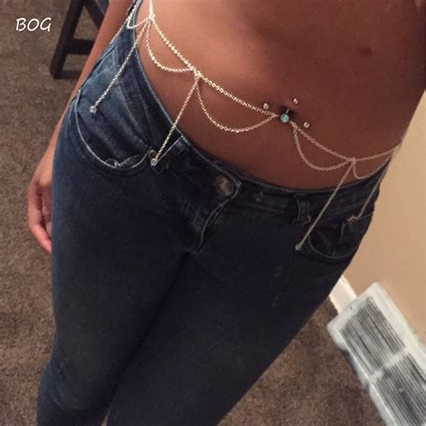 Bog Pc Belly Button Ring And Chain Pierced Navel Chain Body Jewelry