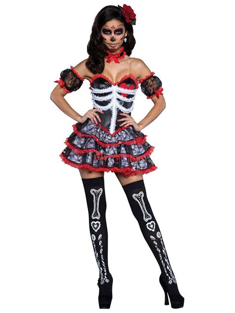 Day Of The Dead Costume Sugar Skull Skeleton Womens Halloween Fancy